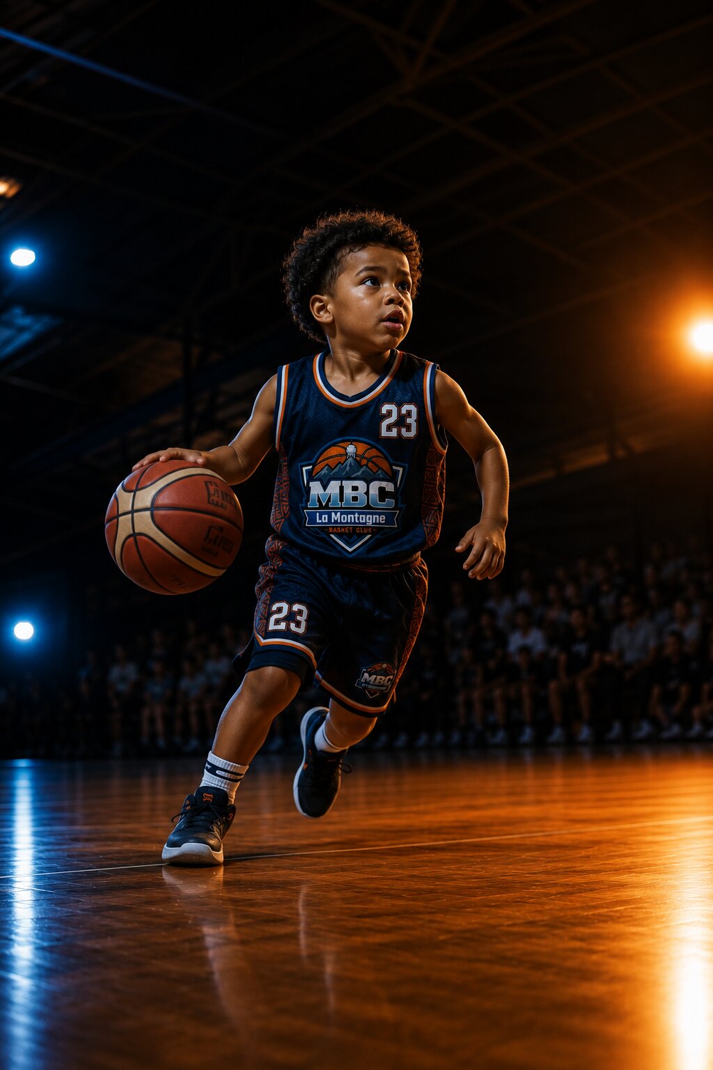 Baby Basket au MBC : enfant de 3 à 6 ans avec un ballon, au Gymnase de La Montagne à Saint-Denis (La Réunion)