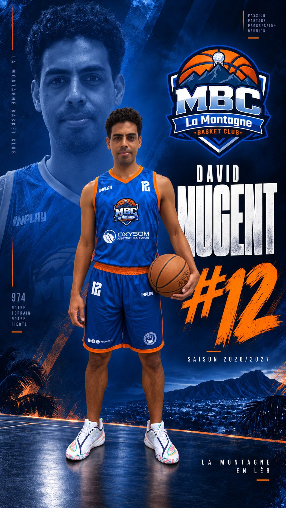 Affiche du joueur David Nugent, intérieur numéro 12 de l'équipe seniors du MBC La Montagne, saison 2026/2027.
